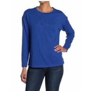 Sanctuary Women's Crew Neck Pocket Pullover Sweatshirt Electric Blue Small